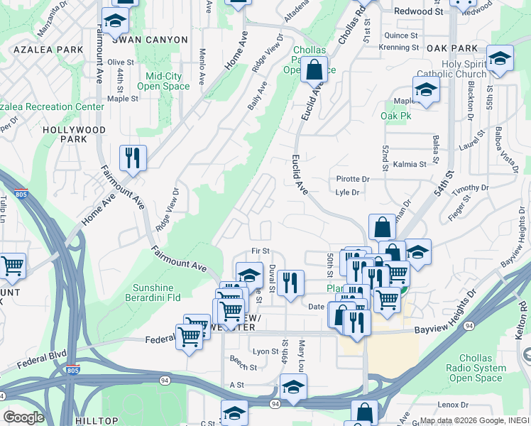 map of restaurants, bars, coffee shops, grocery stores, and more near 1951 47th Street in San Diego