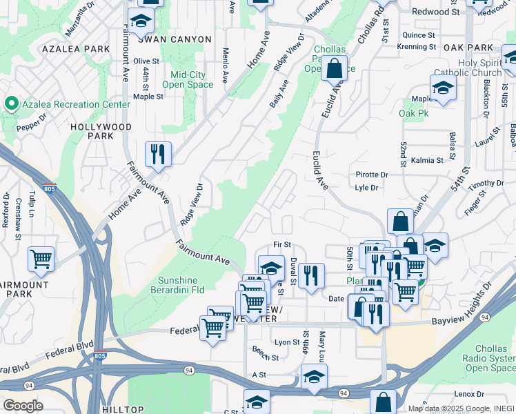 map of restaurants, bars, coffee shops, grocery stores, and more near 1951 47th Street in San Diego