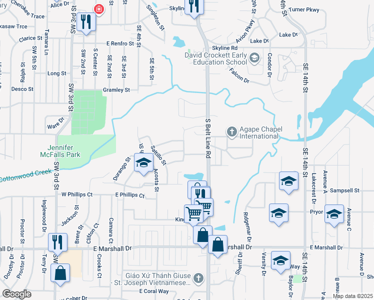 map of restaurants, bars, coffee shops, grocery stores, and more near 1348 North Cozumel Street in Grand Prairie
