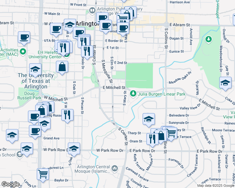 map of restaurants, bars, coffee shops, grocery stores, and more near 307 Rose Street in Arlington