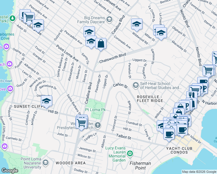 map of restaurants, bars, coffee shops, grocery stores, and more near 4011 Liggett Drive in San Diego