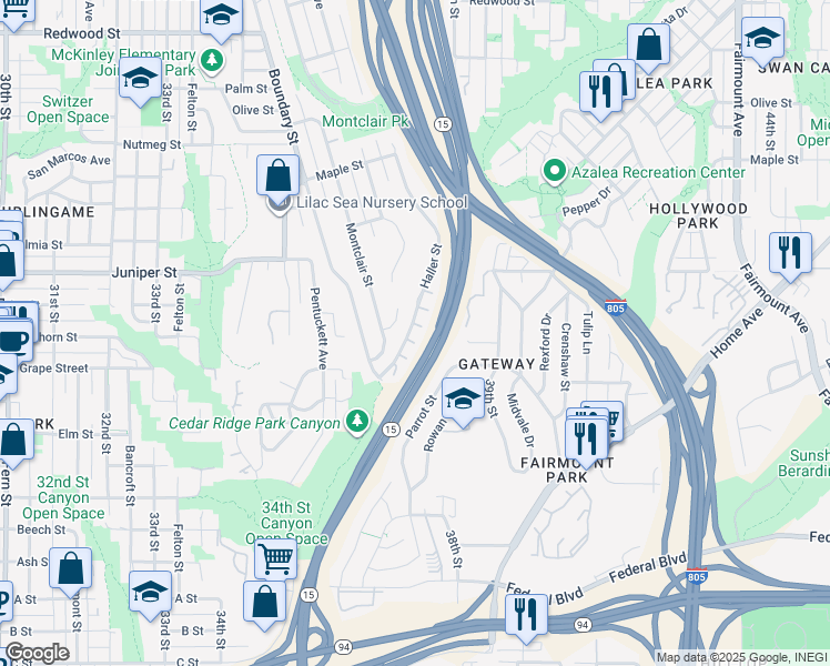 map of restaurants, bars, coffee shops, grocery stores, and more near 2083 Haller Street in San Diego