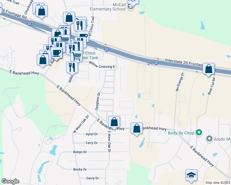 map of restaurants, bars, coffee shops, grocery stores, and more near 161 Winged Foot Drive in Willow Park