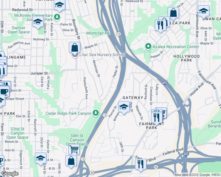 map of restaurants, bars, coffee shops, grocery stores, and more near 2083 Haller Street in San Diego