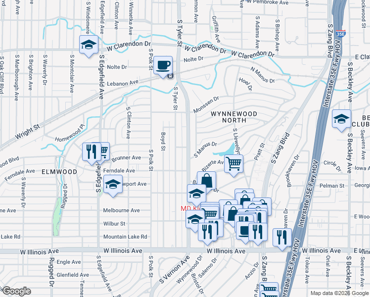 map of restaurants, bars, coffee shops, grocery stores, and more near in Dallas
