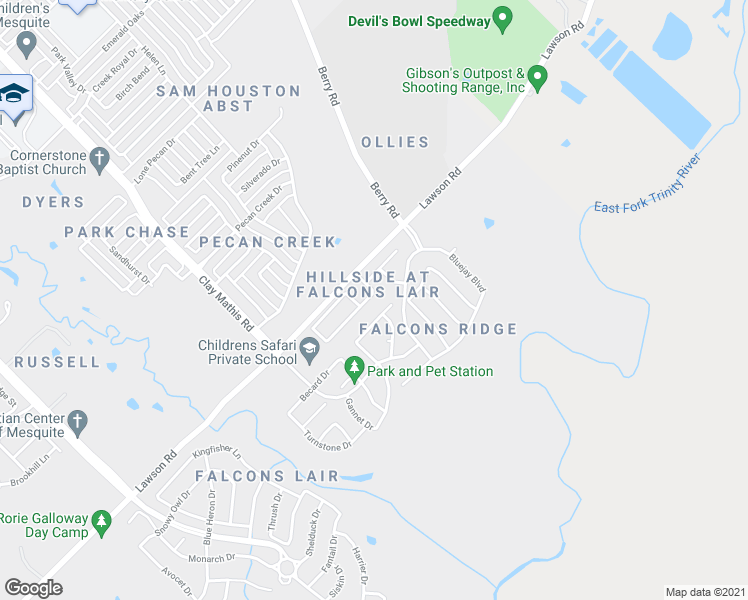 map of restaurants, bars, coffee shops, grocery stores, and more near 2146 Stonebrook Lane in Mesquite