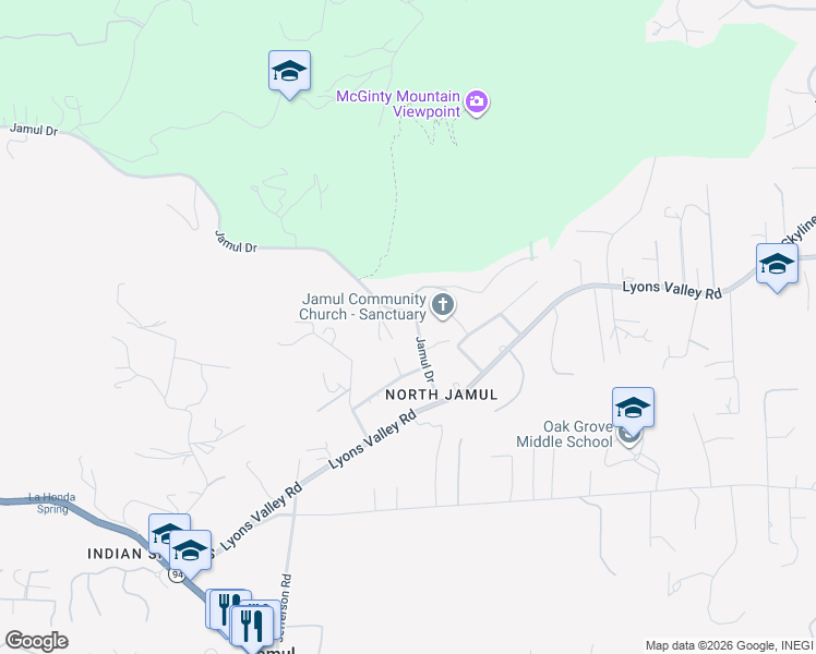 map of restaurants, bars, coffee shops, grocery stores, and more near 14027 Jamul Drive in Jamul