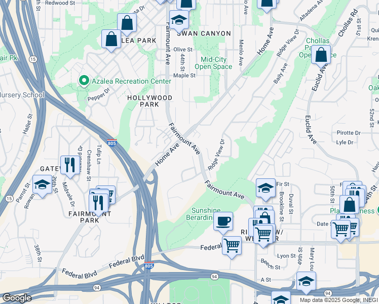 map of restaurants, bars, coffee shops, grocery stores, and more near 2094 Laurinda Place in San Diego