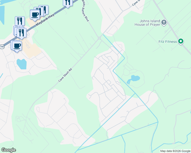 map of restaurants, bars, coffee shops, grocery stores, and more near 1838 Whisperwood Road in Johns Island