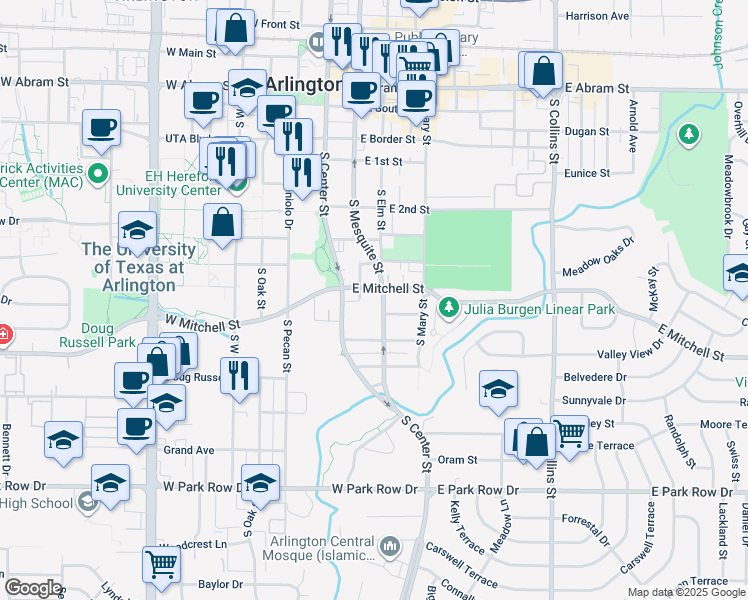 map of restaurants, bars, coffee shops, grocery stores, and more near 901 East Glenn Crossett Street in Arlington
