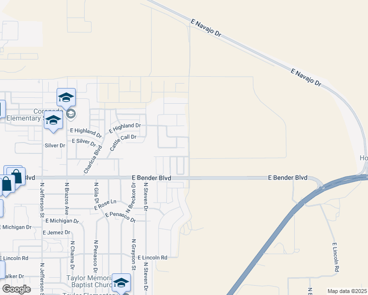 map of restaurants, bars, coffee shops, grocery stores, and more near 2123 Heritage Lane in Hobbs
