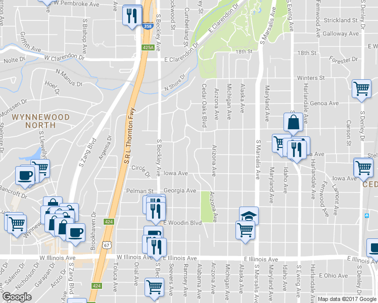 map of restaurants, bars, coffee shops, grocery stores, and more near 1630 Ramsey Avenue in Dallas