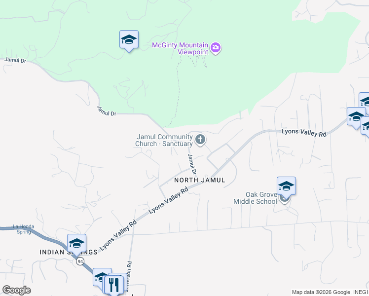 map of restaurants, bars, coffee shops, grocery stores, and more near 14027 Jamul Drive in Jamul