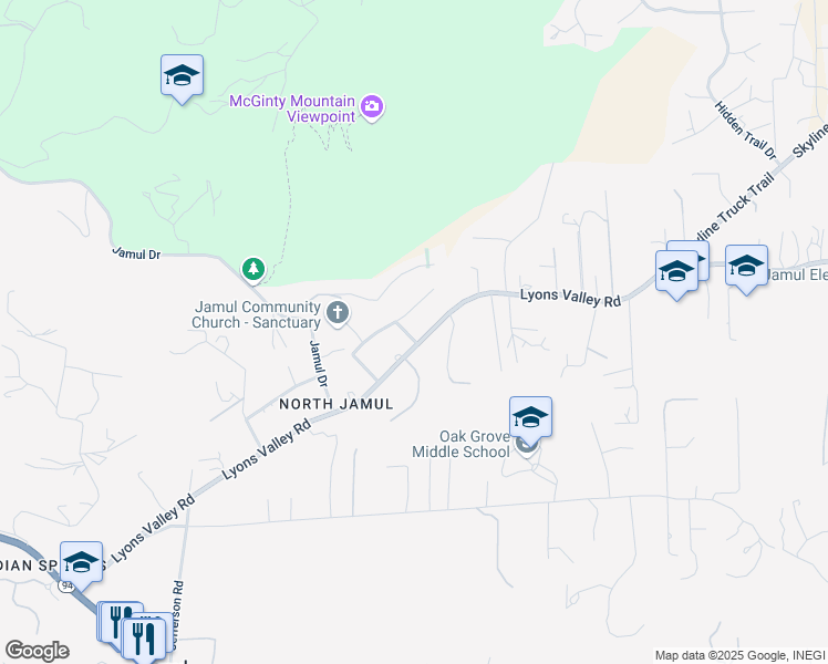 map of restaurants, bars, coffee shops, grocery stores, and more near 3117 Cherimoya Street in Jamul