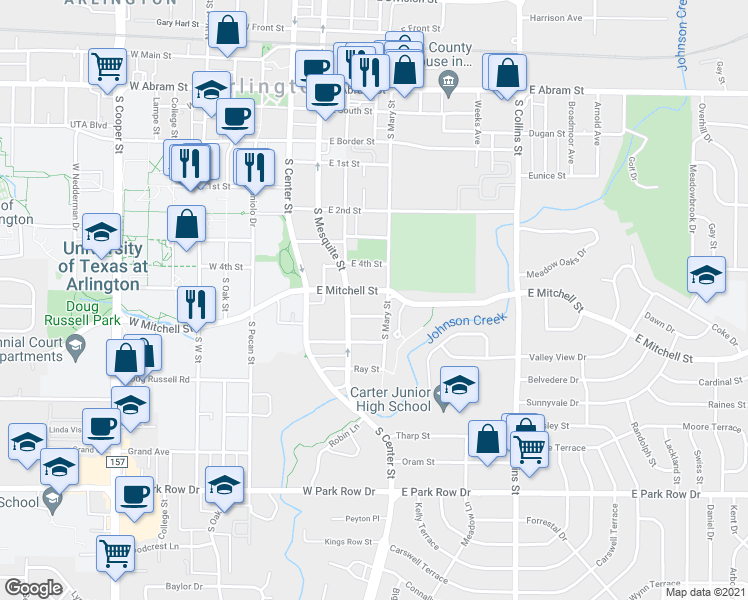 map of restaurants, bars, coffee shops, grocery stores, and more near 310 East Mitchell Street in Arlington