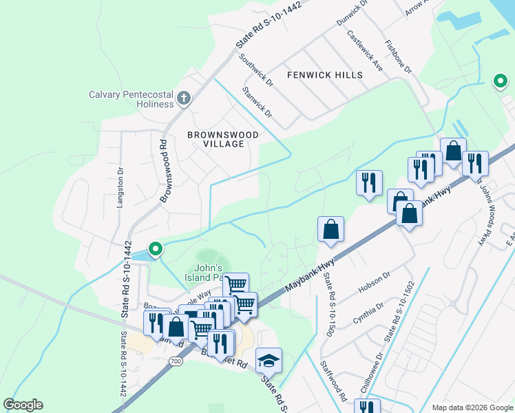 map of restaurants, bars, coffee shops, grocery stores, and more near 1708 Boyd N Hayes Road in Johns Island