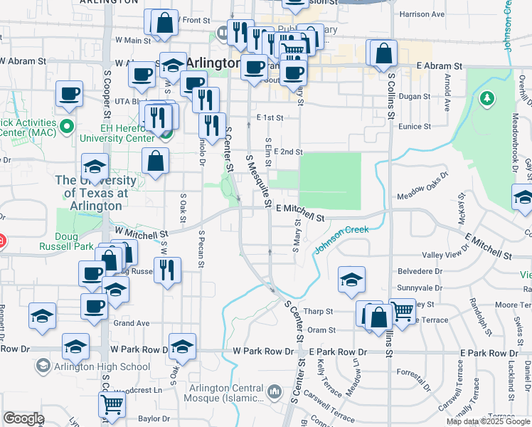 map of restaurants, bars, coffee shops, grocery stores, and more near 901 East Glenn Crossett Street in Arlington