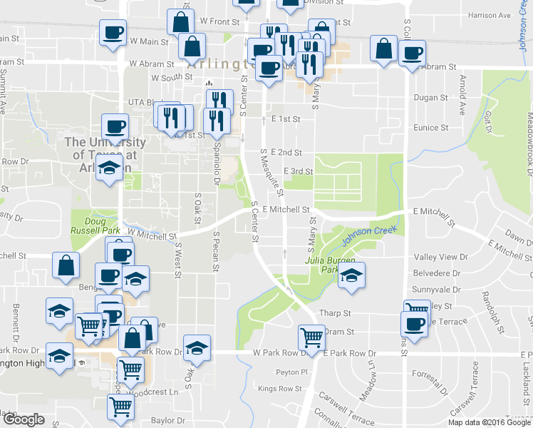 map of restaurants, bars, coffee shops, grocery stores, and more near 901 East Glenn Crossett Street in Arlington