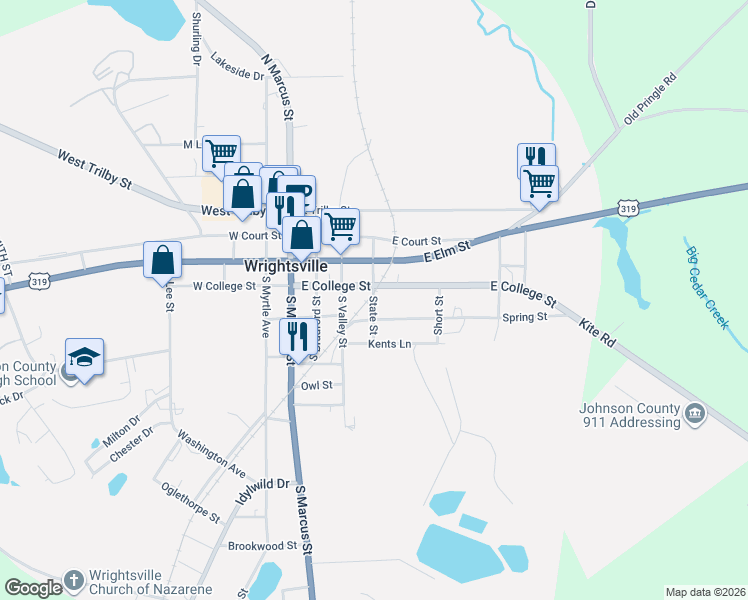 map of restaurants, bars, coffee shops, grocery stores, and more near State Street in Wrightsville