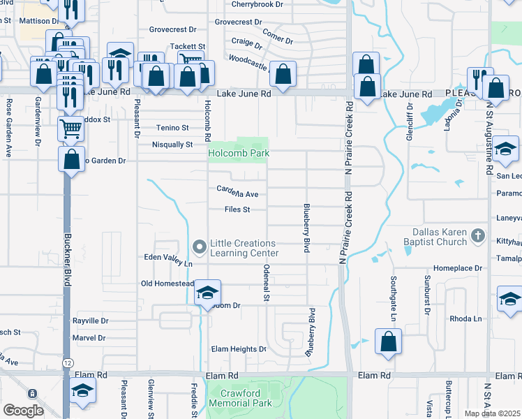map of restaurants, bars, coffee shops, grocery stores, and more near 8647 Files Street in Dallas