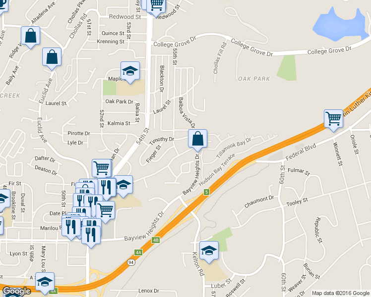 map of restaurants, bars, coffee shops, grocery stores, and more near 5550 Grape Street in San Diego