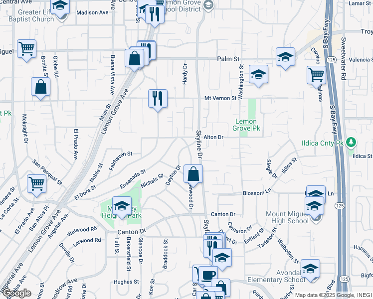 map of restaurants, bars, coffee shops, grocery stores, and more near 2069 Dayton Drive in Lemon Grove
