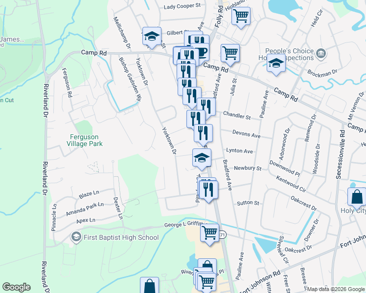 map of restaurants, bars, coffee shops, grocery stores, and more near 1803 Walsingham Way in Charleston