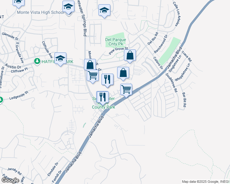 map of restaurants, bars, coffee shops, grocery stores, and more near 2746 Via Orange Way in Spring Valley