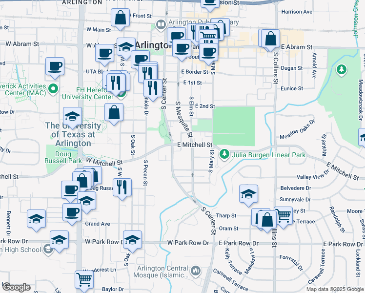 map of restaurants, bars, coffee shops, grocery stores, and more near 901 East Glenn Crossett Street in Arlington