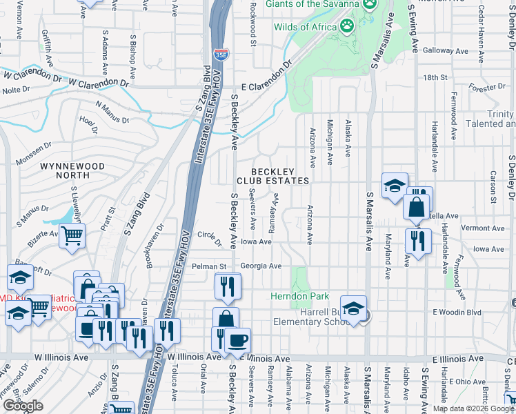 map of restaurants, bars, coffee shops, grocery stores, and more near 1607 Seevers Avenue in Dallas