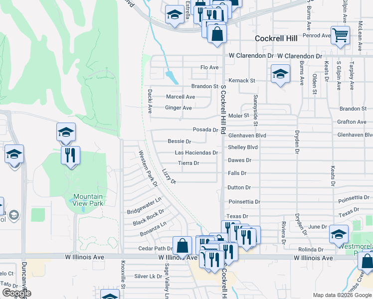 map of restaurants, bars, coffee shops, grocery stores, and more near 4432 Bessie Drive in Dallas