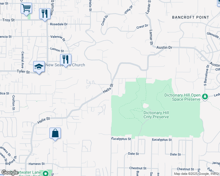 map of restaurants, bars, coffee shops, grocery stores, and more near 2460 Helix Street in Spring Valley