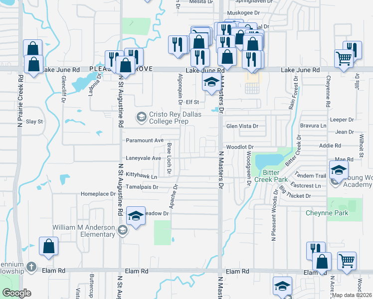 map of restaurants, bars, coffee shops, grocery stores, and more near 932 Spiceberry Court in Dallas