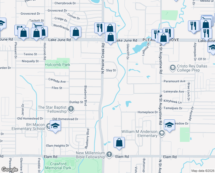 map of restaurants, bars, coffee shops, grocery stores, and more near 930 North Prairie Creek Road in Dallas