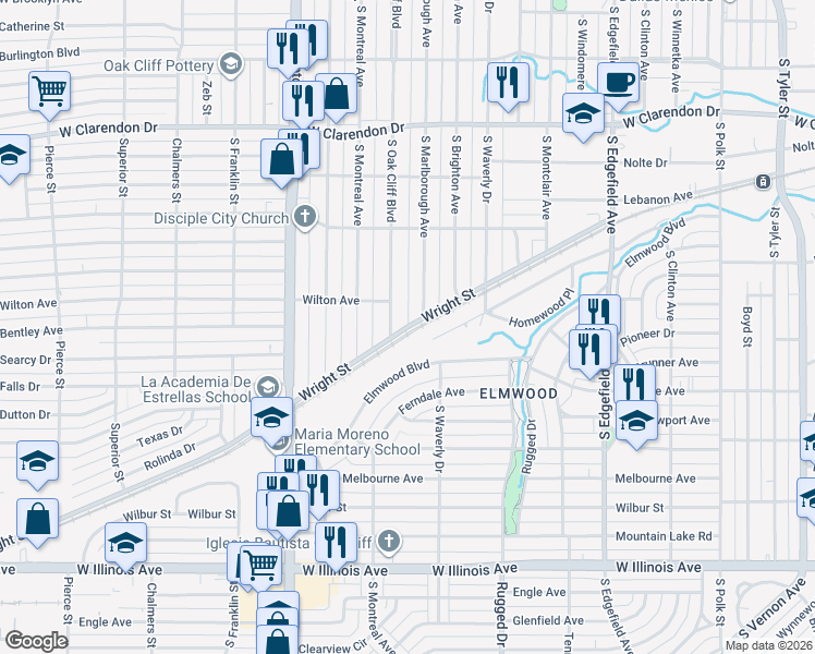 map of restaurants, bars, coffee shops, grocery stores, and more near 2049 Wright Street in Dallas
