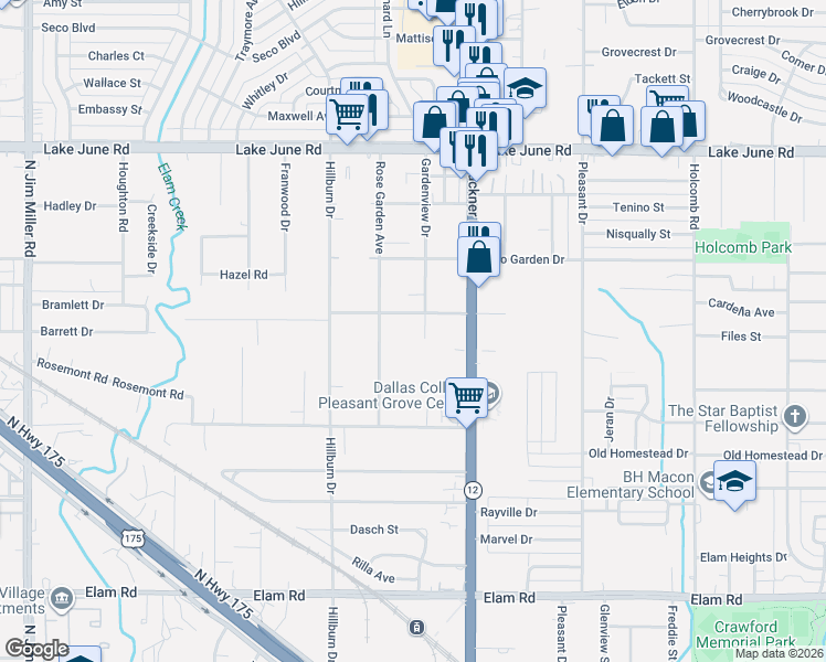 map of restaurants, bars, coffee shops, grocery stores, and more near 943 Gardenview Drive in Dallas