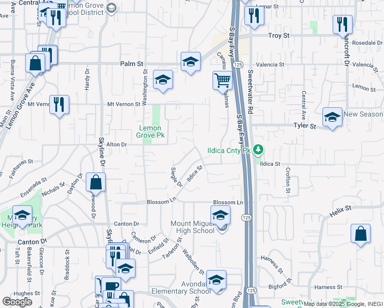 map of restaurants, bars, coffee shops, grocery stores, and more near 8409 Elkhorn Street in Lemon Grove