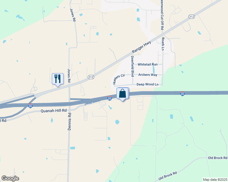 map of restaurants, bars, coffee shops, grocery stores, and more near 142 Hunters Circle in Weatherford