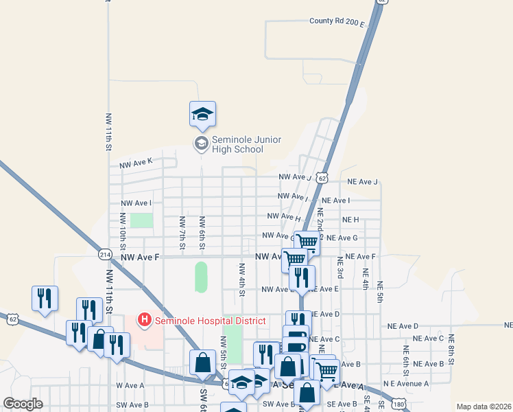 map of restaurants, bars, coffee shops, grocery stores, and more near 800 Northwest 3rd in Seminole
