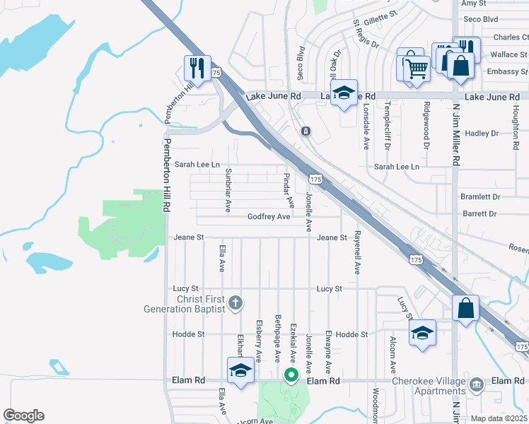 map of restaurants, bars, coffee shops, grocery stores, and more near 6307 Godfrey Avenue in Dallas