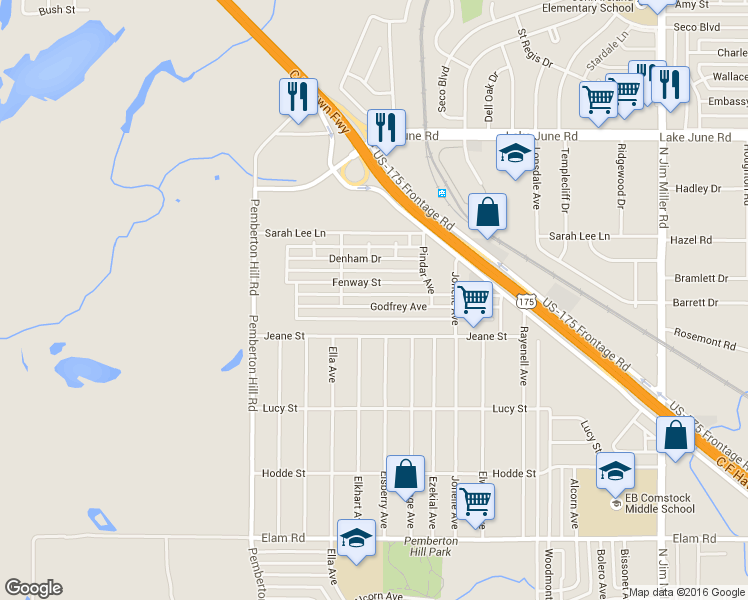 map of restaurants, bars, coffee shops, grocery stores, and more near 6307 Godfrey Avenue in Dallas