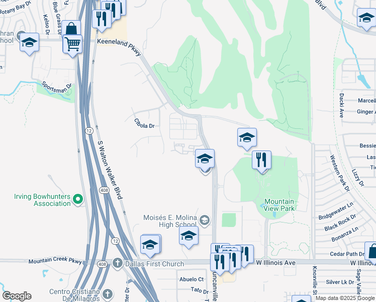 map of restaurants, bars, coffee shops, grocery stores, and more near 1531 Duncanville Road in Dallas