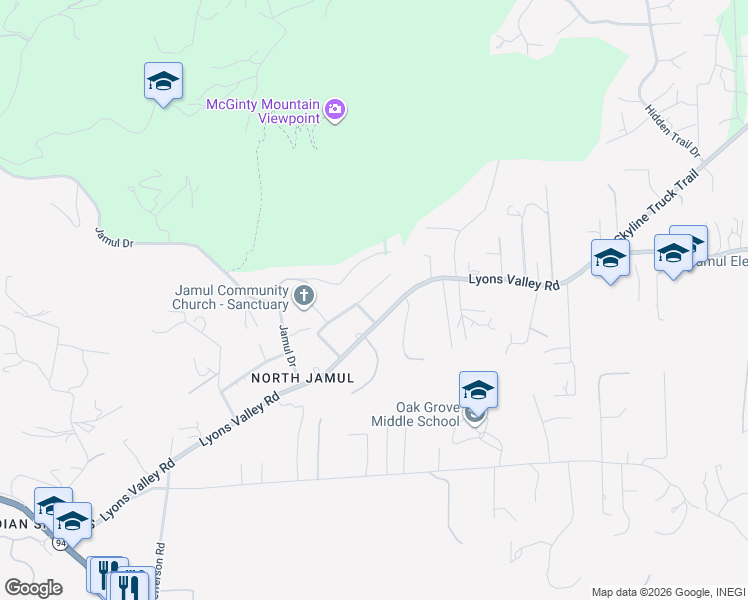 map of restaurants, bars, coffee shops, grocery stores, and more near 14211 Myrtle St in Jamul