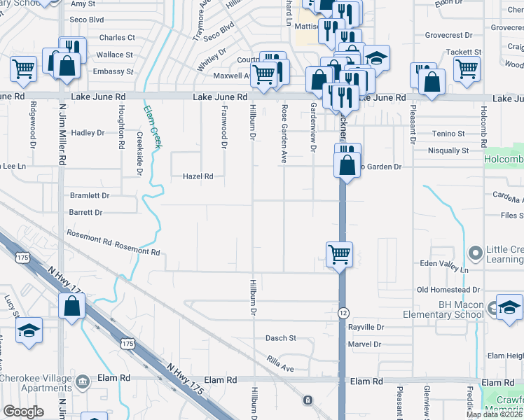 map of restaurants, bars, coffee shops, grocery stores, and more near 940 Hillburn Drive in Dallas