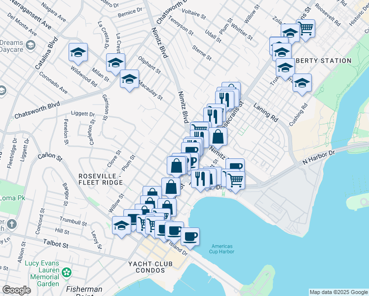 map of restaurants, bars, coffee shops, grocery stores, and more near 3110 Jarvis Street in San Diego