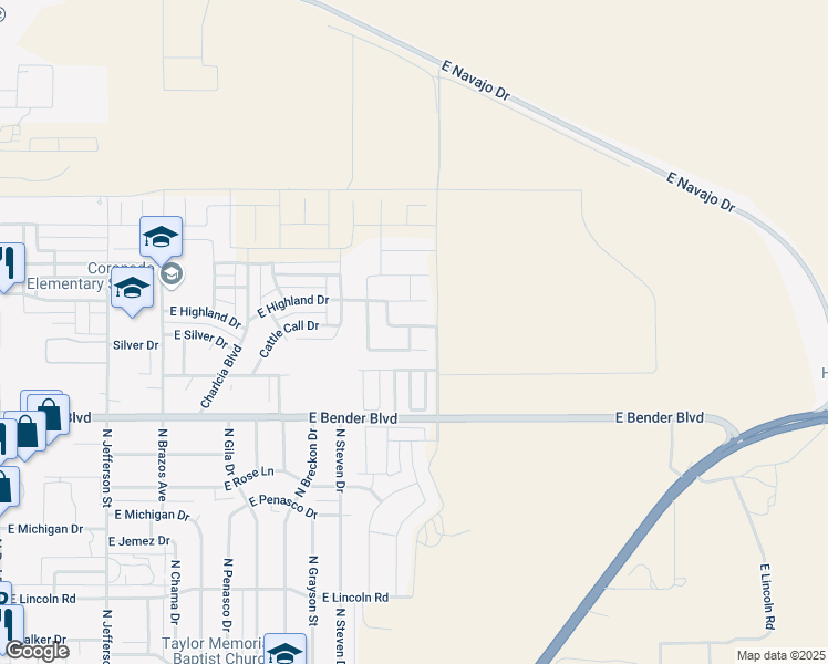 map of restaurants, bars, coffee shops, grocery stores, and more near 2109 Saddle Club Drive in Hobbs
