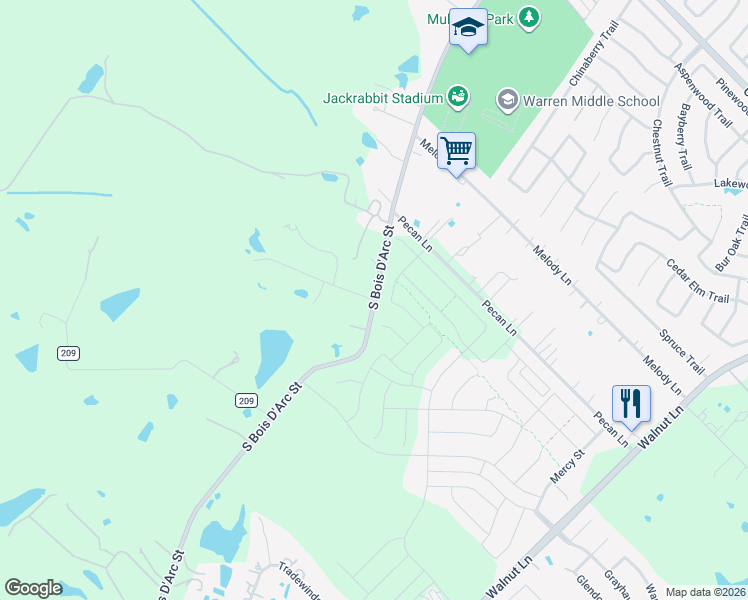 map of restaurants, bars, coffee shops, grocery stores, and more near 12899 South Bois D'Arc Street in Forney