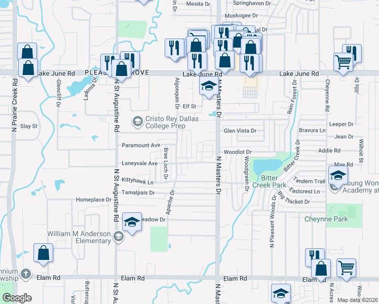map of restaurants, bars, coffee shops, grocery stores, and more near 932 Spiceberry Court in Dallas