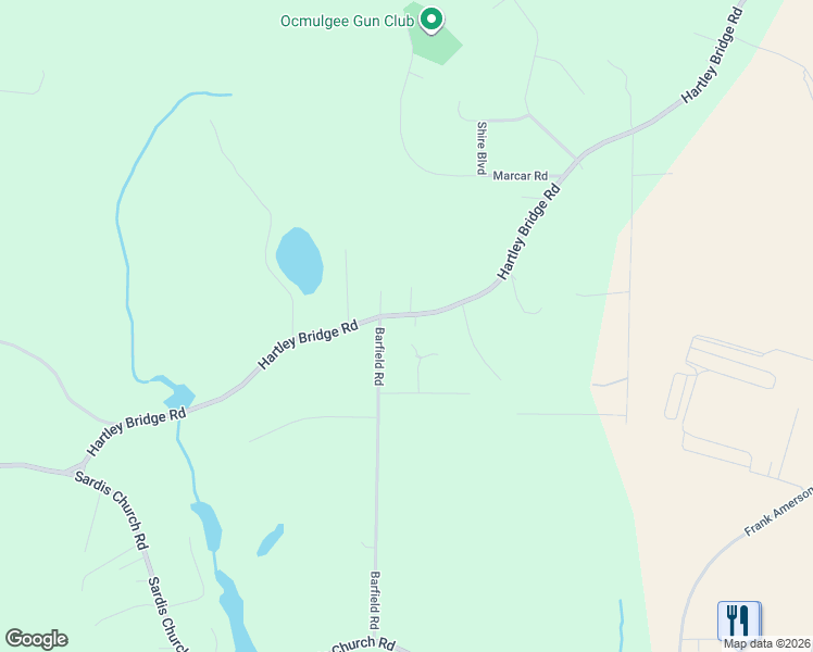 map of restaurants, bars, coffee shops, grocery stores, and more near 5450 Hartley Bridge Road in Macon