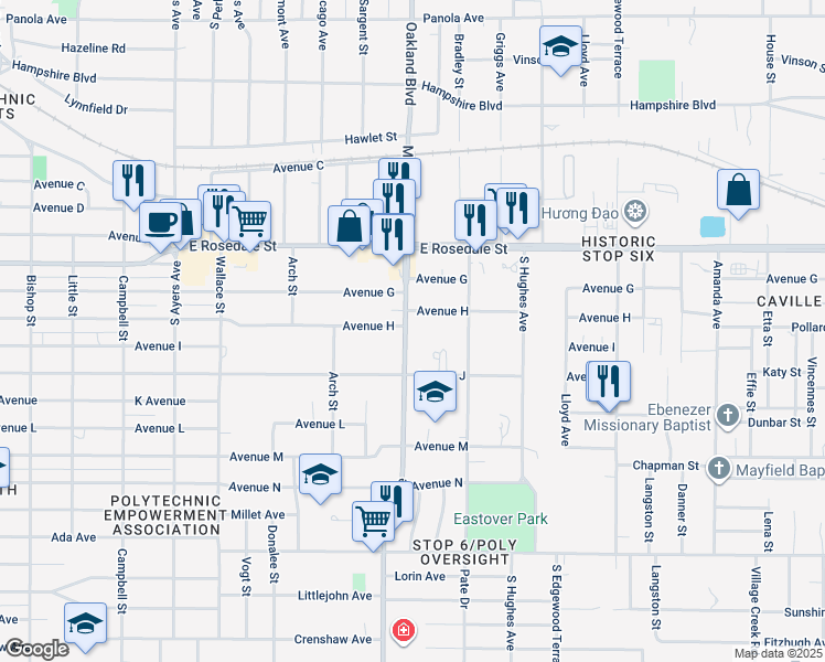 map of restaurants, bars, coffee shops, grocery stores, and more near 1613 Miller Avenue in Fort Worth